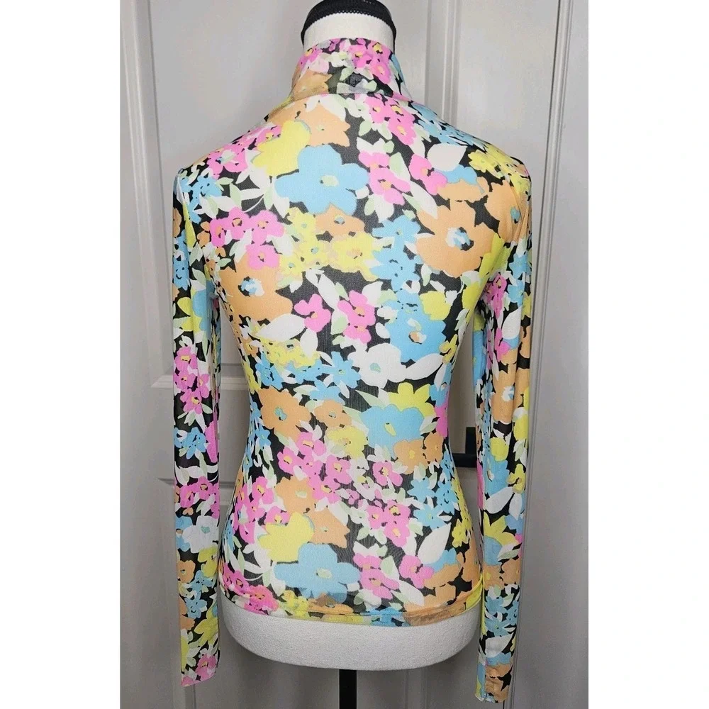 AFRM Mesh Longsleeve Top Stretch Sheer‎ Size Small Floral Y2k Style